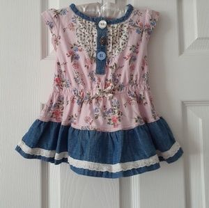 Denim and Floral Baby Girl Dress